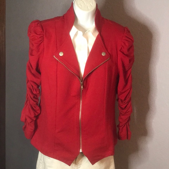 JohnPaulRichard Jackets & Blazers - Stunning John Paul Richard Coolest Ruched Sleeves/metal trim-Med Red Jacket
